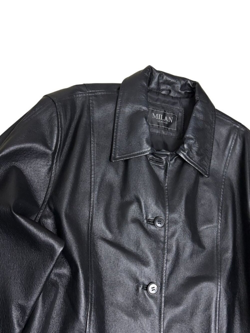 MILAN LEATHER Coat Vintage Y2K Business Casual Black Jacket Mens XL - Picture 4 of 7